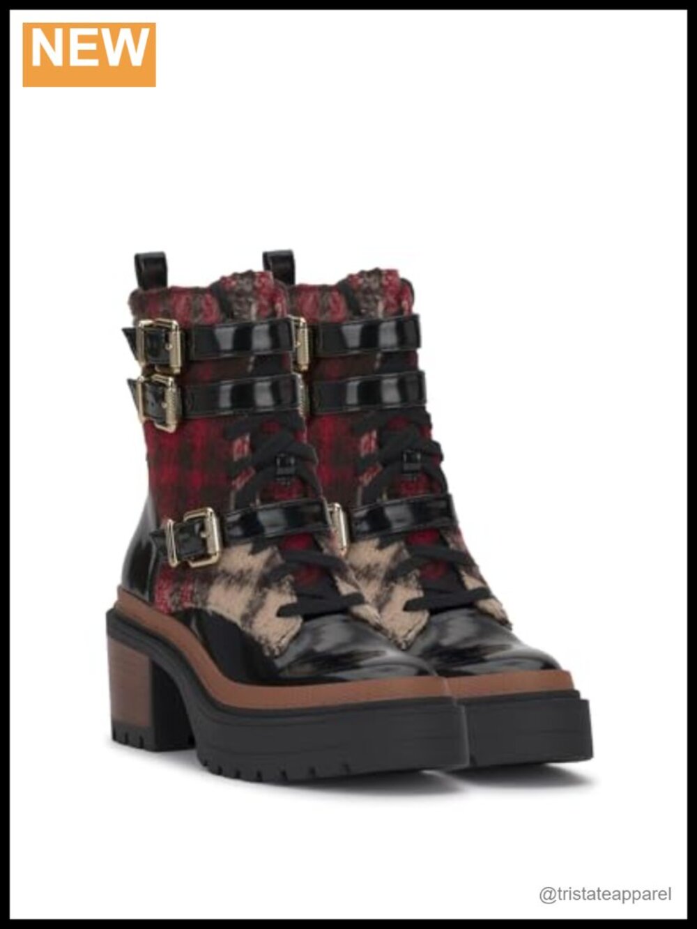 Women's Faux Leather Mid-Calf Boots Round Toe Stacked Heel Buckle